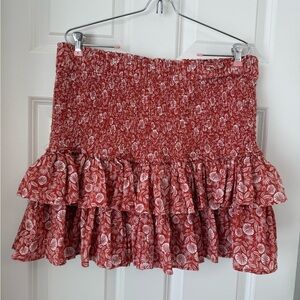Loft Womens Terracotta Orange‎ Leafy Floral Smocked Tiered Mini Skirt Sz XL
